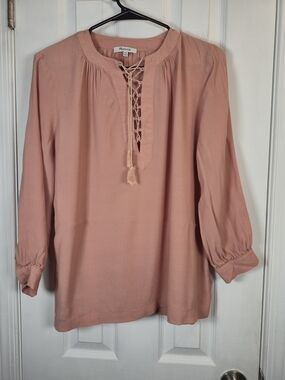 ​Madewell Blush Pink Lace-Up Tassel Long Sleeve Peasant Blouse XXS